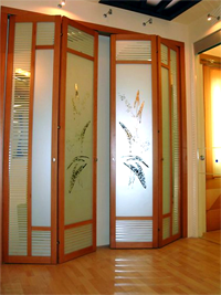 Двери гармошка с матовым рисунком цветок Чебоксары