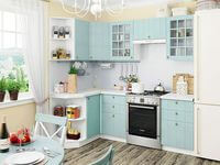 Небольшая угловая кухня в голубом и белом цвете Чебоксары